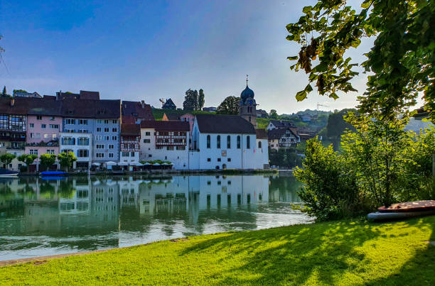 istock Beautiful view of houses with a reflection on the river 1461005097