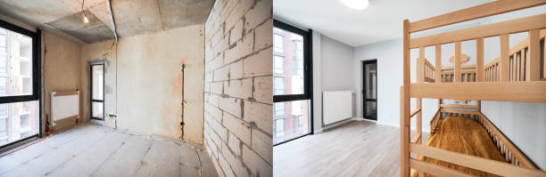istock Children room with bunk bed before and after renovation. 1461005446