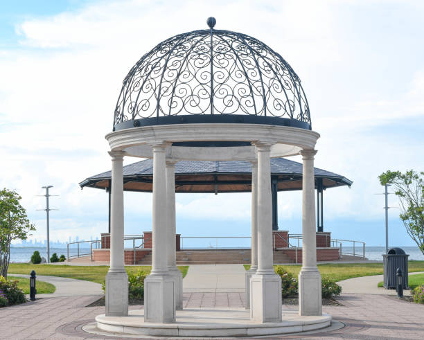 istock Gazebo near a shore under a cloudy sky 1461006036