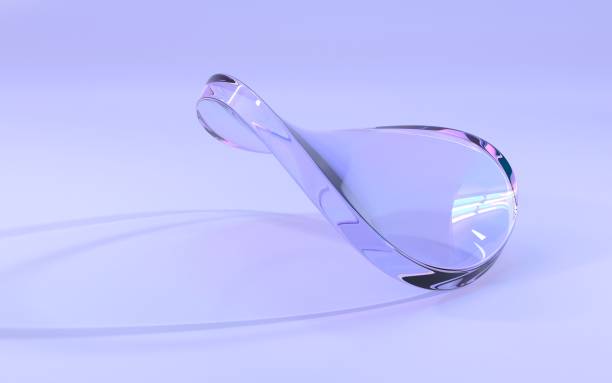 istock Glass figure abstract geometric shape 3d render. Transparent crystal composition with rainbow effect of light refraction prism, holographic wavy acrylic sculpture on purple background 1461006750