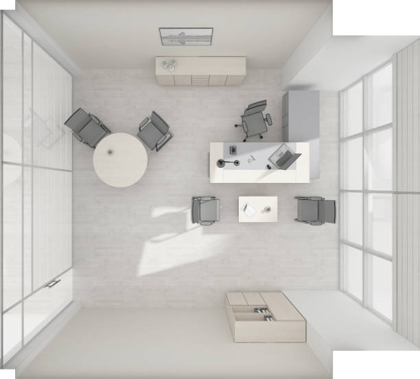 istock VIP office furniture top view color grid 3D rendering 1461007166