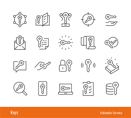 Keys Icons - Editable Stroke - Line Icon Series