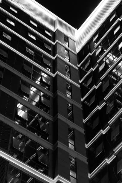 istock Vertical grayscale shot of a modern building with windows 1461010095