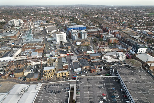 The Brewery shopping centre Romford Essex UK aerial view