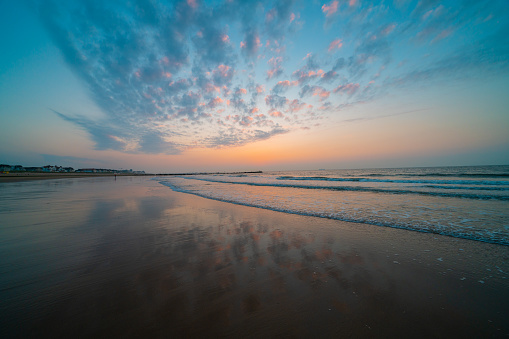 The beautiful sunset above the sea. Knokke-Heist, Belgium.