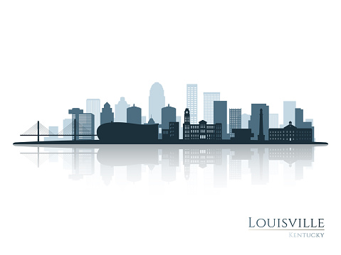 Louisville skyline silhouette with reflection. Landscape Louisville, Kentucky. Vector illustration.