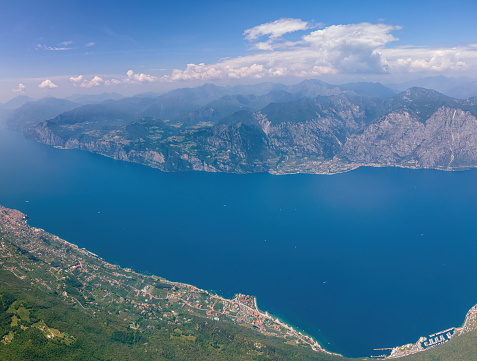 View to Lago di Garda lake from top to Malcesine City