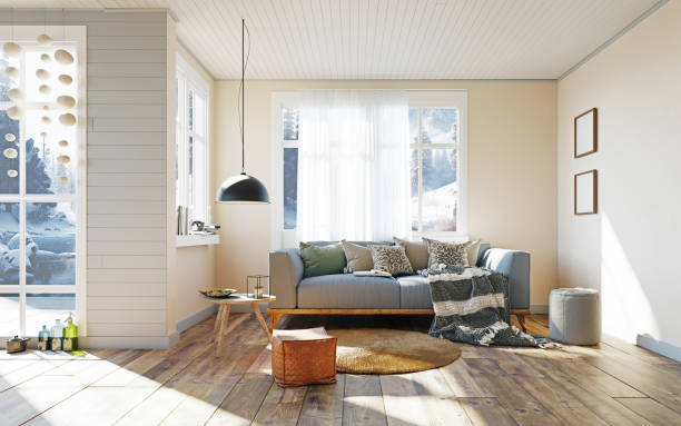 istock Comfortable sofa in scandinavian modern living room 1461016508