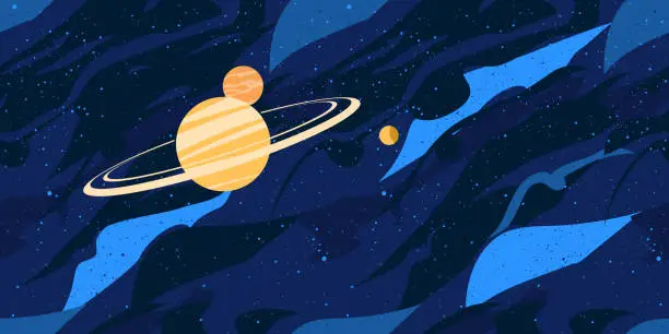 Vector illustration of Fantasy Universe banner background with planets and stars