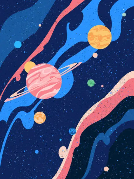 Vector illustration of Fantasy vertical universe background with planets and stars