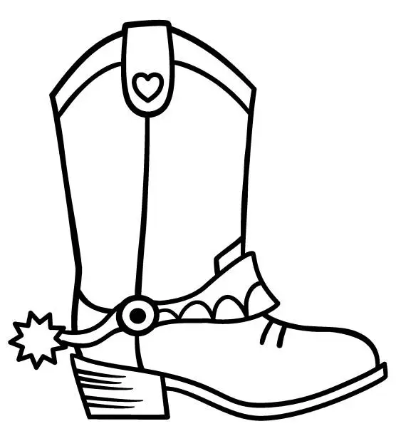 Vector illustration of Cowboy boots vector. Little cowboy boot illustration outline style for coloring book or print isolated on white background