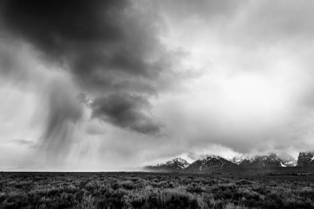 istock Grayscale shot of a landscape and a dramatic sky. 1461018353