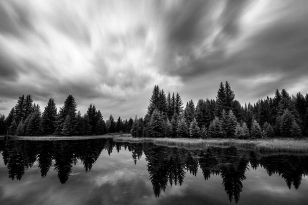 istock Grayscale landscape in Wyoming with cloudy sky on the background 1461018380