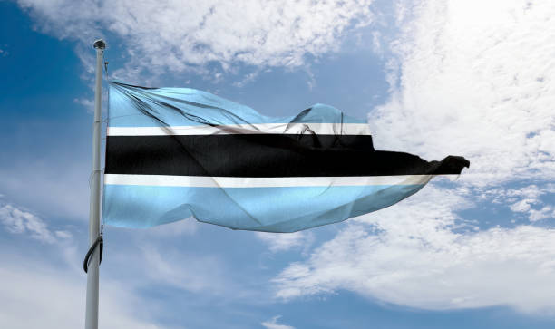istock Botswana flag waving on a pole in a blue sky 1461018511