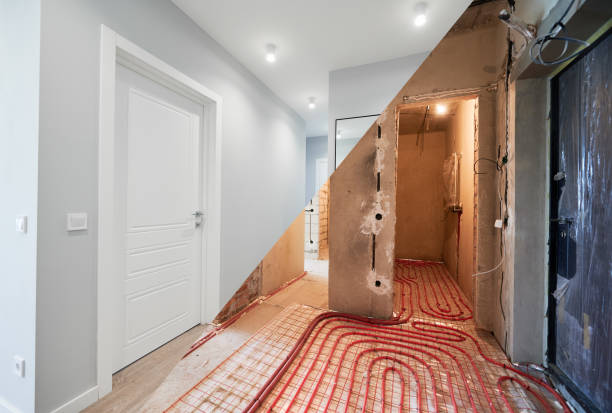 Apartment with doors before and after renovation. stock photo
