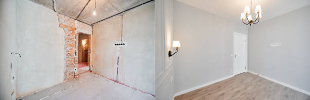 istock Comparison of bedroom before and after renovation. 1461021654