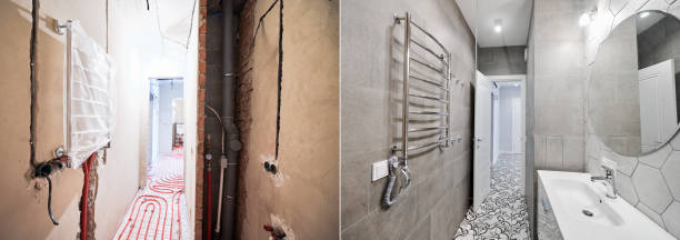 istock Bathroom and toilet room before and after renovation. 1461021939