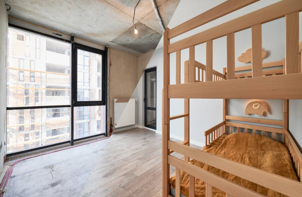 istock Children room with bunk bed before and after renovation. 1461022483