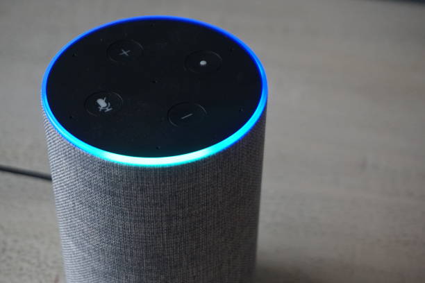 istock Closeup of a modern speaker on a gray surface 1461025389