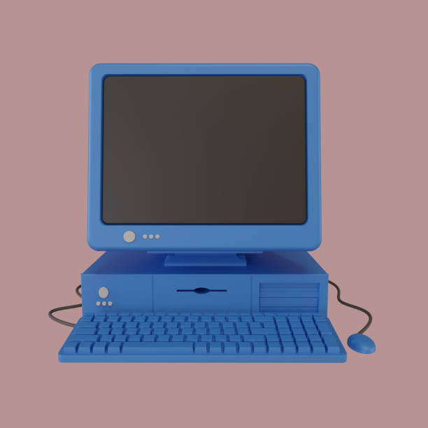 istock Blue old fashioned personal computer vintage style. 3d render illustration. isolated on pink background 1461025425