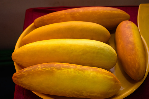 Group of Yellow cucumber or Malabar cucumber on a plate