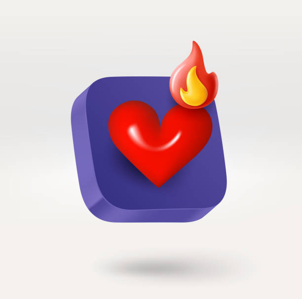 Heart icon with flame sign. 3d vector icon isolated on white background Heart icon with flame sign. 3d vector icon isolated on white background flamming stock illustrations