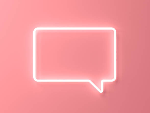 Blank neon light speech bubble sign pin or chat bubble isolated on pink pastel color wall background with shadow minimal conceptual 3D rendering