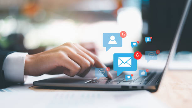 istock icon on laptop show notifications of new messages,internet application notification concept,Cyberspace Communications, Connected Inboxes, Chats, Messages, and Apps 1461033040