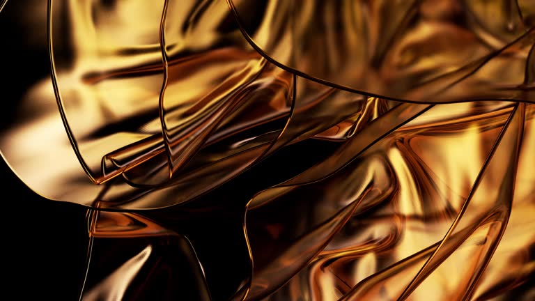 3D rendered posh background with flowing golden glass petals on a black background