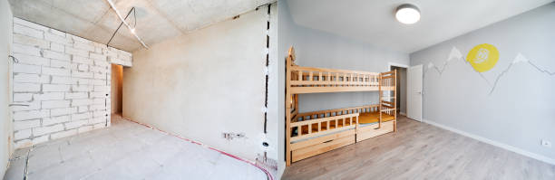 istock Children room with bunk bed before and after renovation. 1461038324