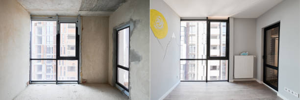istock Apartment room with bunk bed before and after renovation. 1461038353