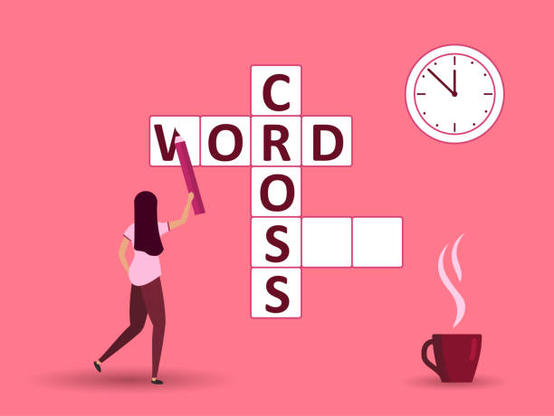 crossword. People Have Fun Thinking on Riddle, Logic Game. Brain Training crossword. Puzzle Solving Concept. People Have Fun Thinking on Riddle, Logic Game. Cartoon Vector Illustration crossword stock illustrations