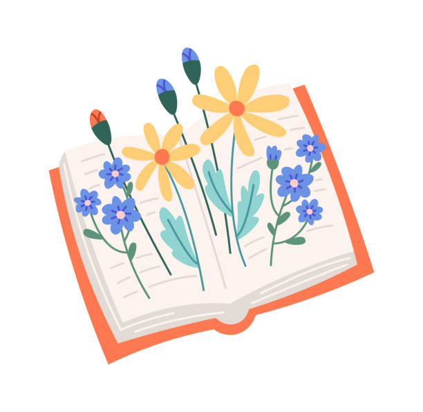 istock Open book with flowers flat icon Floral decor Wildflowers bouquet 1461045062