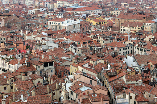 Beautiful evening in Venice. Colorful panoramic photo of famous Italian city. Architecture of Venice city.