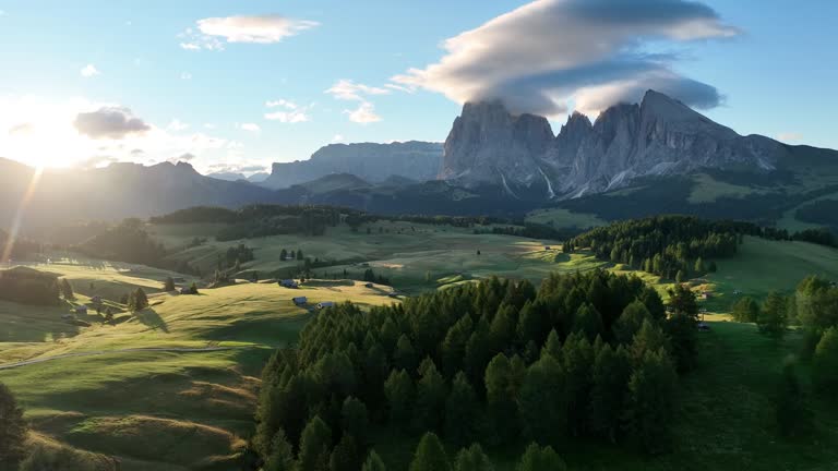 Aerial view of Seiser Alm - Famous landmark in northern Italy