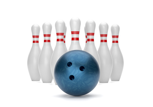 Bowling Ball And Pins On White
