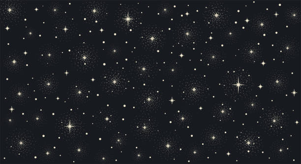 illustrations, cliparts, dessins animés et icônes de arrière-plan avec des étoiles, ciel nocturne vectoriel rempli de nombreuses étoiles. arrière-plan de l’univers stellaire boho. - espace et astronomie