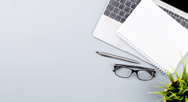 istock Top view business office desk 1461049452
