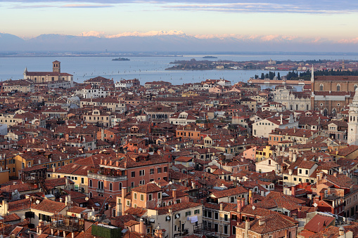 Beautiful Venice city view from above. Famous tourist destinations.