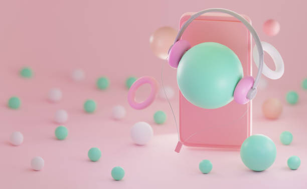 istock 3D Rendering headphones isolated with display for mockup on pink background . 1461049692