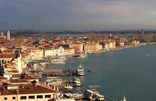 Roofs of Venice city. Panoramic photo of beautiful Italian city. Popular tourist destinations concept.