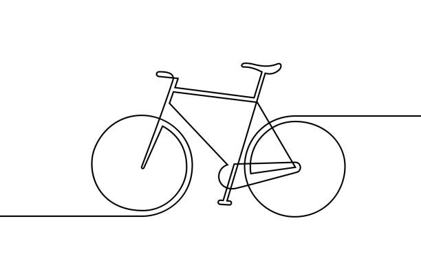 Bicycle Bicycle in continuous line art drawing style. Pedal cycle black linear sketch isolated on white background. Vector illustration drawing of road bike stock illustrations