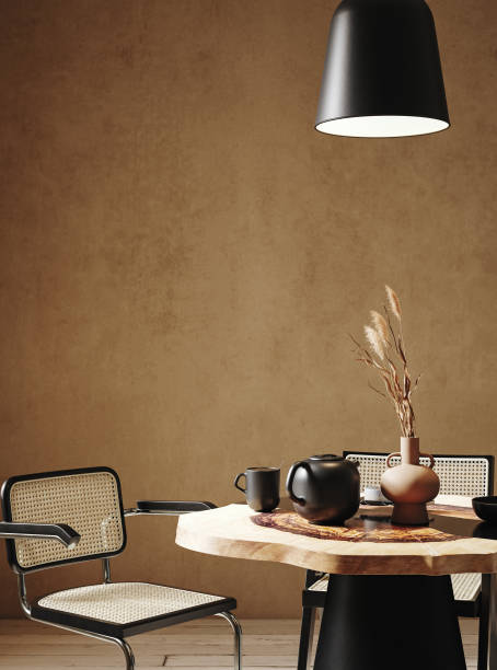 istock Contemporary nomadic home interior background, blank wall mockup 1461053076