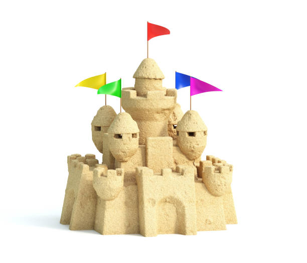 песчаный замок изолирован на белом фоне 3d рендеринга - sandcastle стоковые фото и изображения