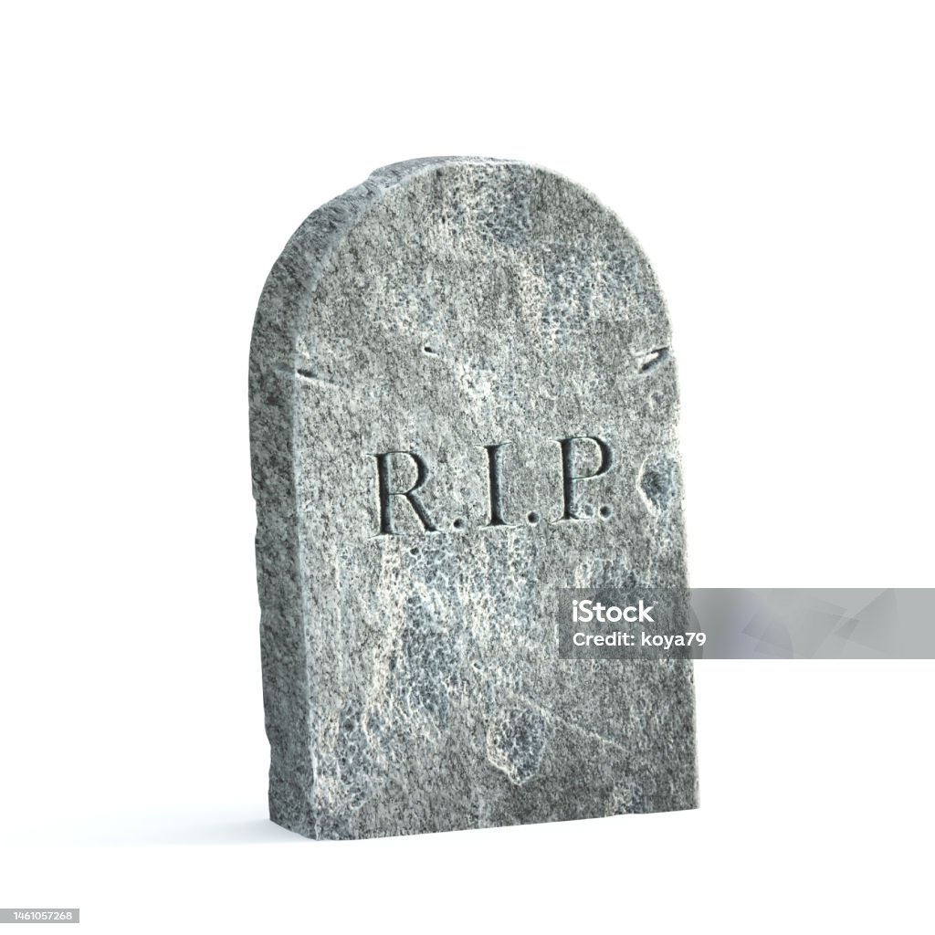 Gravestone on white background, tombstone with RIP inscription on it, 3d rendering Tombstone Stock Photo