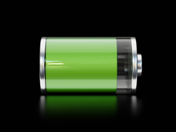Battery icons with different charge levels on black background 3d rendering