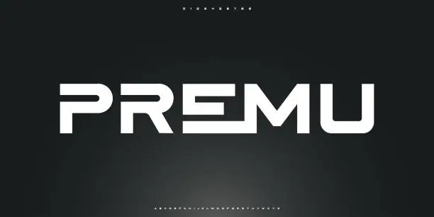 Vector illustration of Premu Modern abstract digital tech font. Logo creative font, type, technology, movie, digital, music, movie. Fonts and illustration in vector format. Luxury Font.