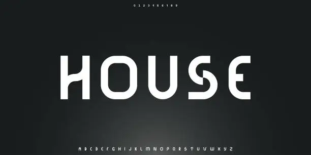 Vector illustration of House Modern abstract digital tech font. Logo creative font, type, technology, movie, digital, music, movie. Fonts and illustration in vector format. Luxury Font.