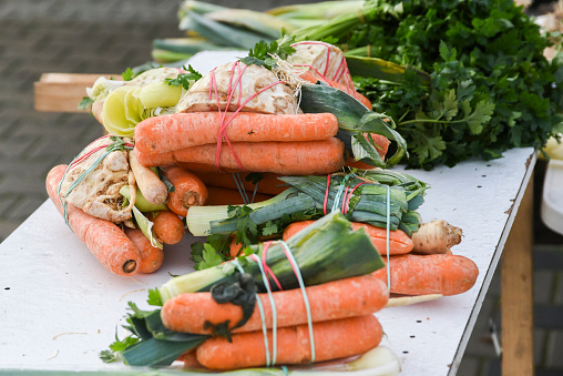 Organic vegetables sold in the market outside.