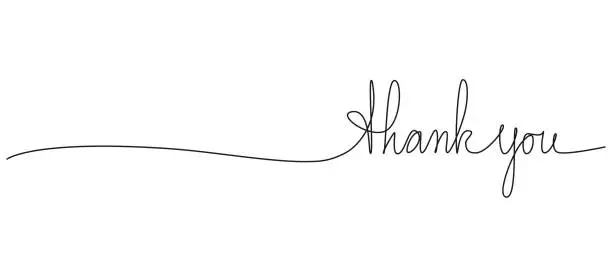 Vector illustration of continuous single line hand-drawn words Thank You